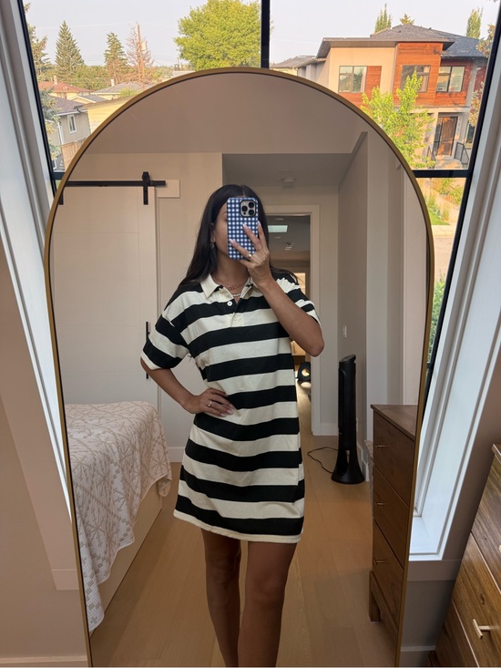 Pieces Dresses & Skirts - Striped Polo Mini Dress in Black and Cream